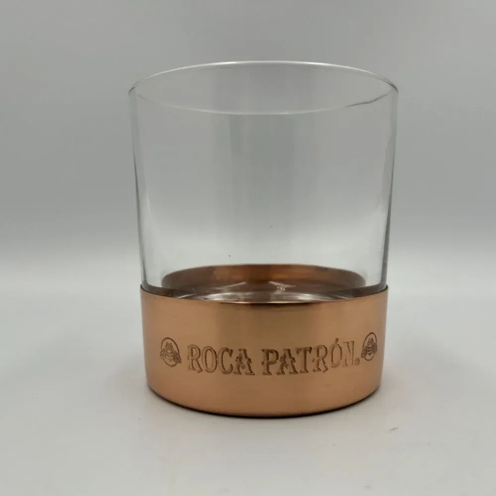 Roca Patron Logo Cooper Botton Ball Tequila Rocks Glass